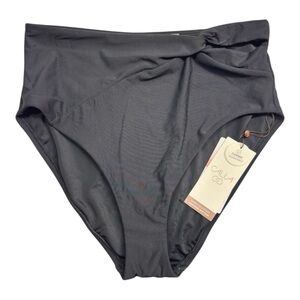 CALIA Women's High Waisted Side Twist Swim Bottoms Pure Black Size Medium NWT